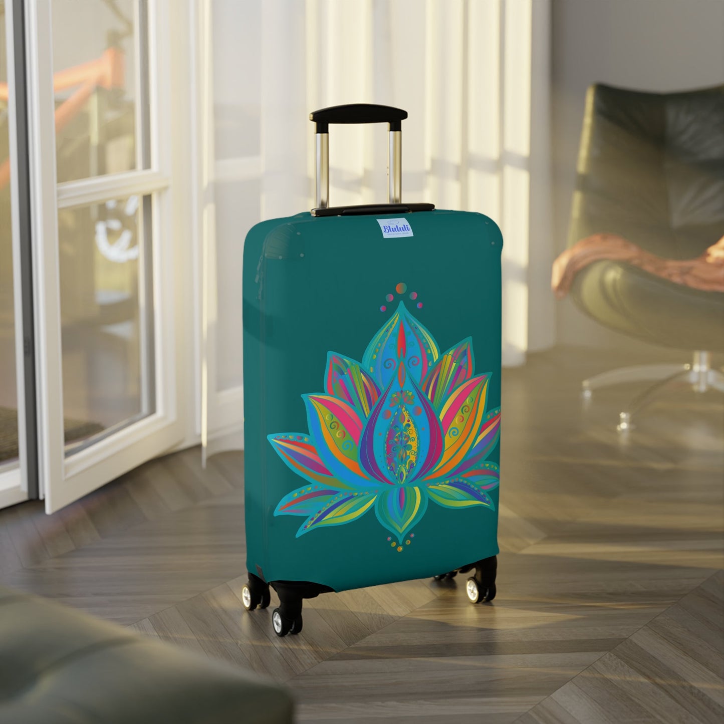 Lotus Flower Mandala Azure Shades Luggage Cover - Available in Three Sizes Accessories - Blululi