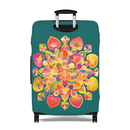 Luggage Cover - Lotus Flower Hand Drawn Mandala Art Pink and Petroleum Green Shades - Available in Three Sizes Accessories - Blululi