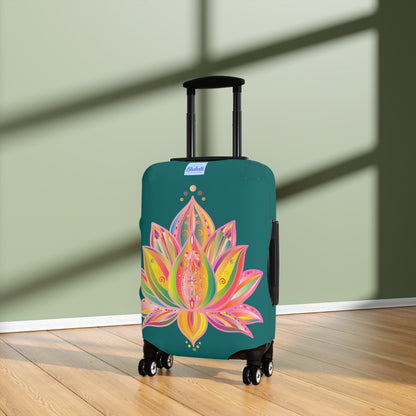 Luggage Cover - Lotus Flower Hand Drawn Mandala Art Pink and Petroleum Green Shades - Available in Three Sizes Accessories - Blululi