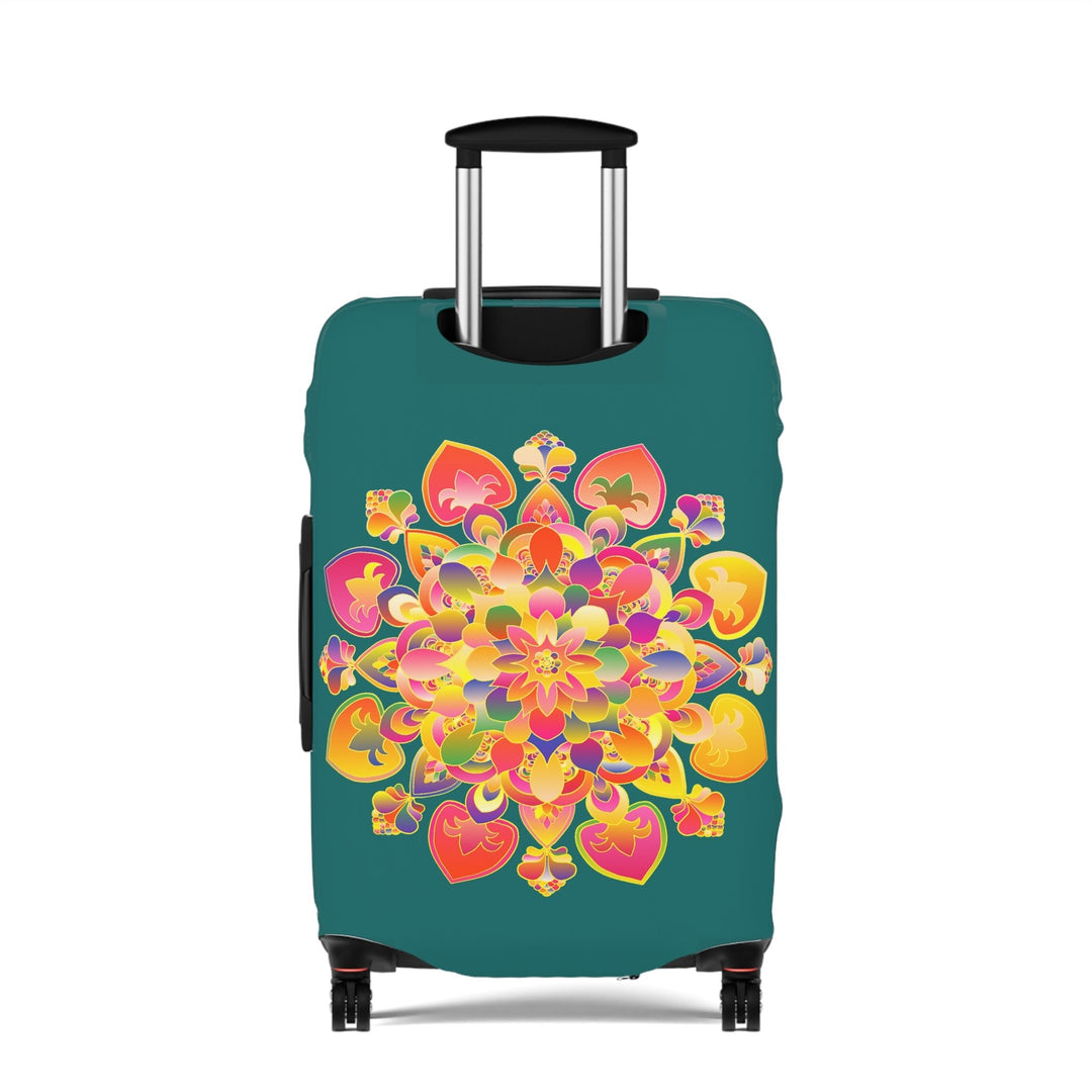 Luggage Cover - Lotus Flower Hand Drawn Mandala Art Pink and Petroleum Green Shades - Available in Three Sizes Accessories - Blululi