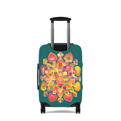 Luggage Cover - Lotus Flower Hand Drawn Mandala Art Pink and Petroleum Green Shades - Available in Three Sizes Accessories - Blululi