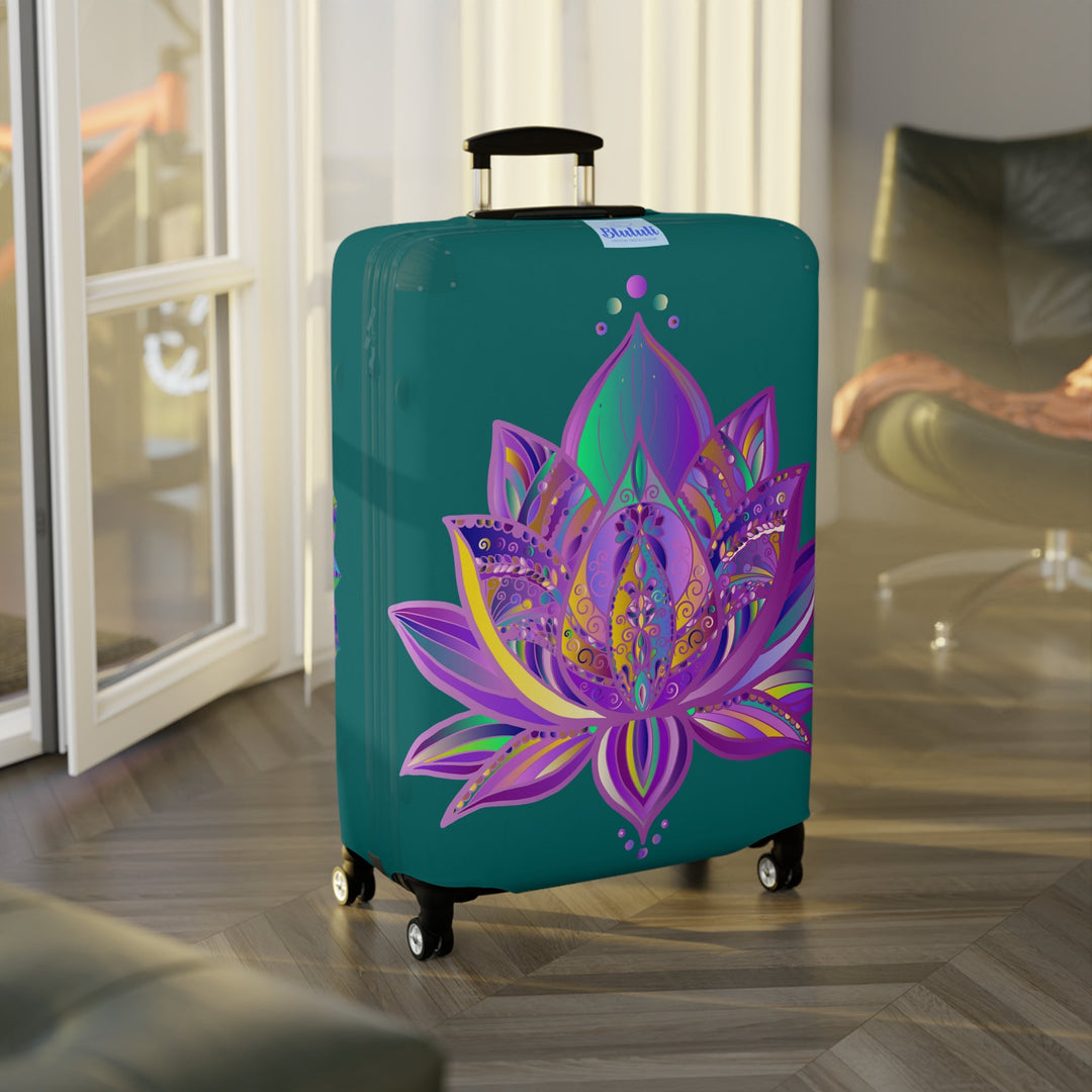 Luggage Cover - Lotus Flower Mandala Art Purple and Petroleum Green - Available in 3 Sizes Accessories - Blululi