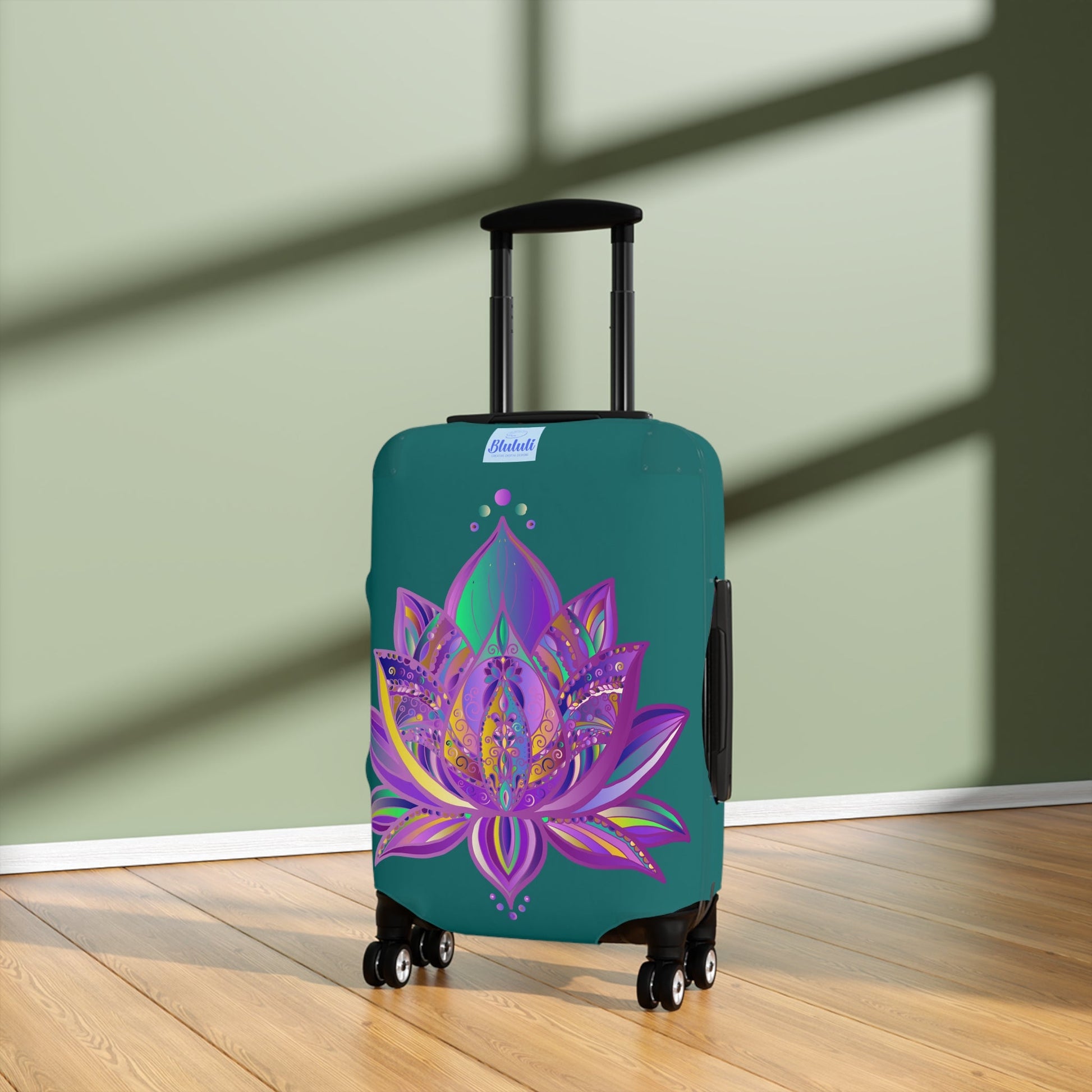 Luggage Cover - Lotus Flower Mandala Art Purple and Petroleum Green - Available in 3 Sizes Accessories - Blululi