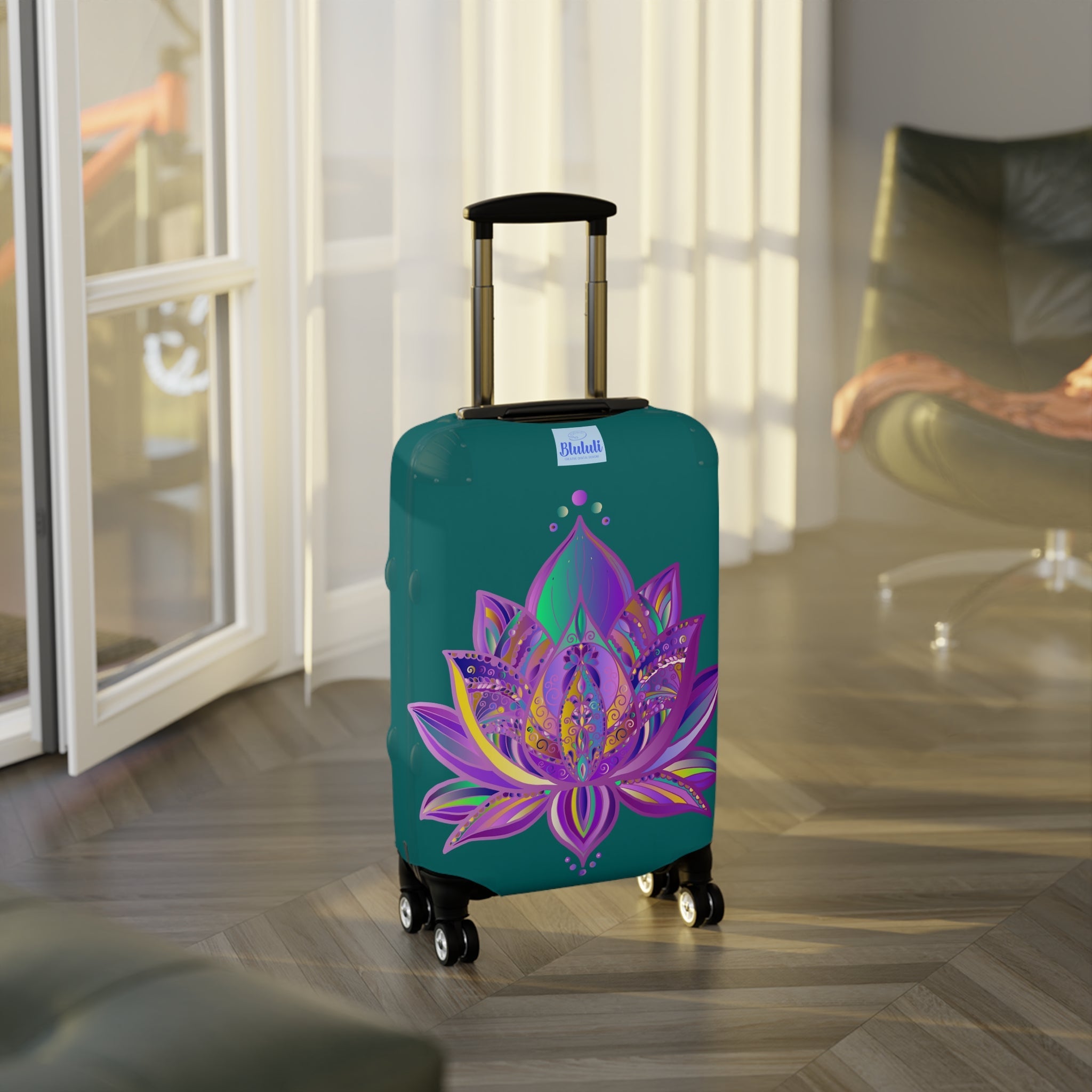 Luggage Cover - Lotus Flower Mandala Art Purple and Petroleum Green - Available in 3 Sizes Accessories - Blululi