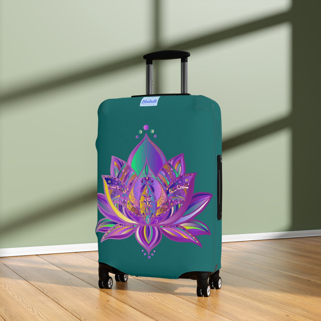 Luggage Cover - Lotus Flower Mandala Art Purple and Petroleum Green - Available in 3 Sizes Accessories - Blululi