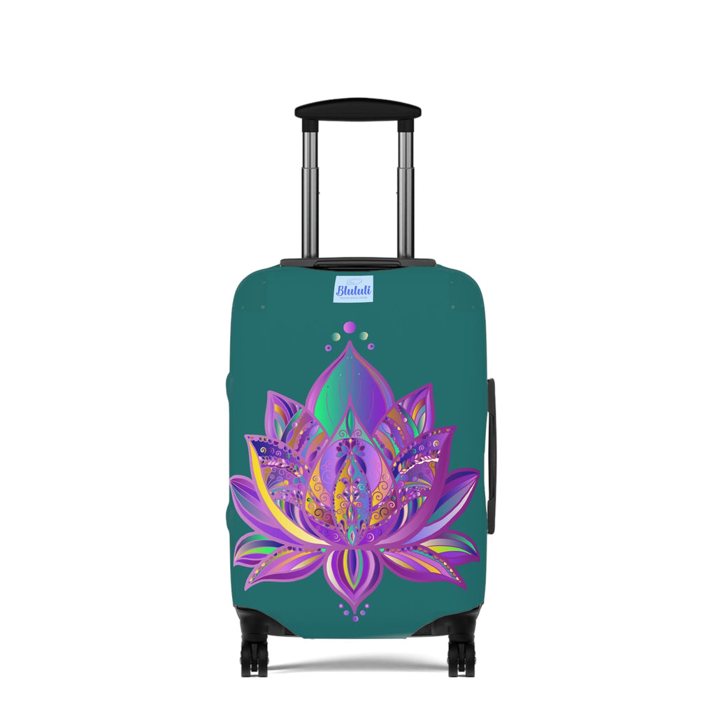 Luggage Cover - Lotus Flower Mandala Art Purple and Petroleum Green - Available in 3 Sizes Accessories - Blululi