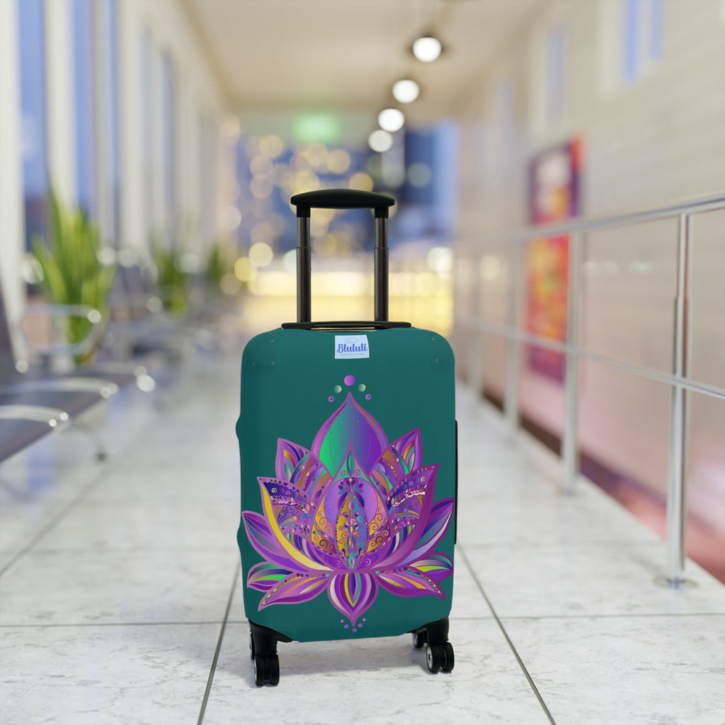 Luggage Cover - Lotus Flower Mandala Art Purple and Petroleum Green - Available in 3 Sizes Accessories - Blululi