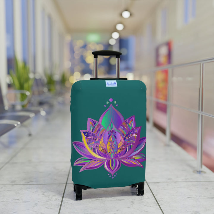 Luggage Cover - Lotus Flower Mandala Art Purple and Petroleum Green - Available in 3 Sizes Accessories - Blululi