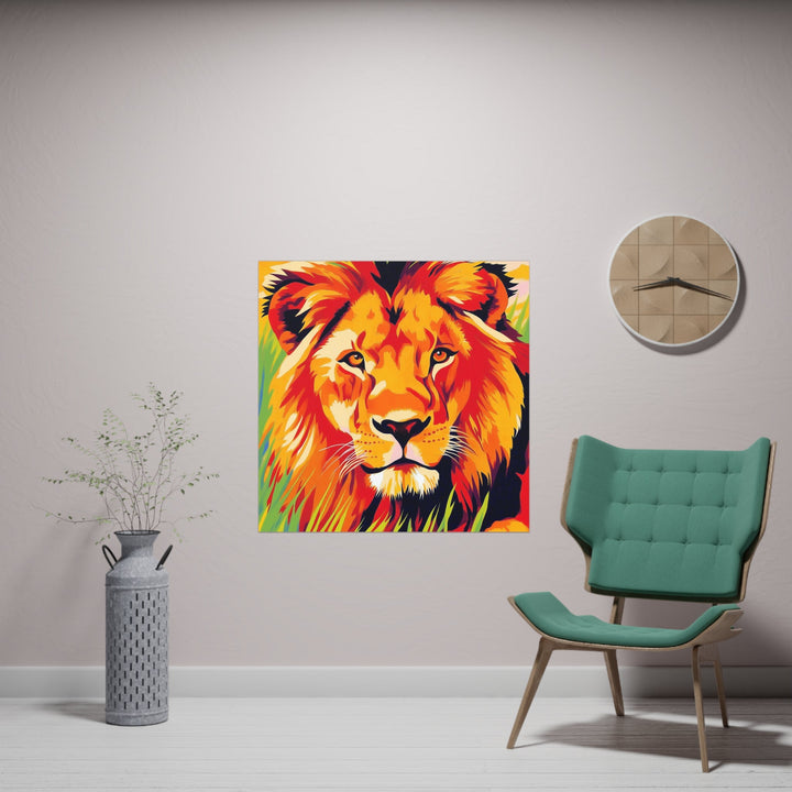 Majestic Lion Portrait - Vibrant Savanna Art Print Poster - Blululi