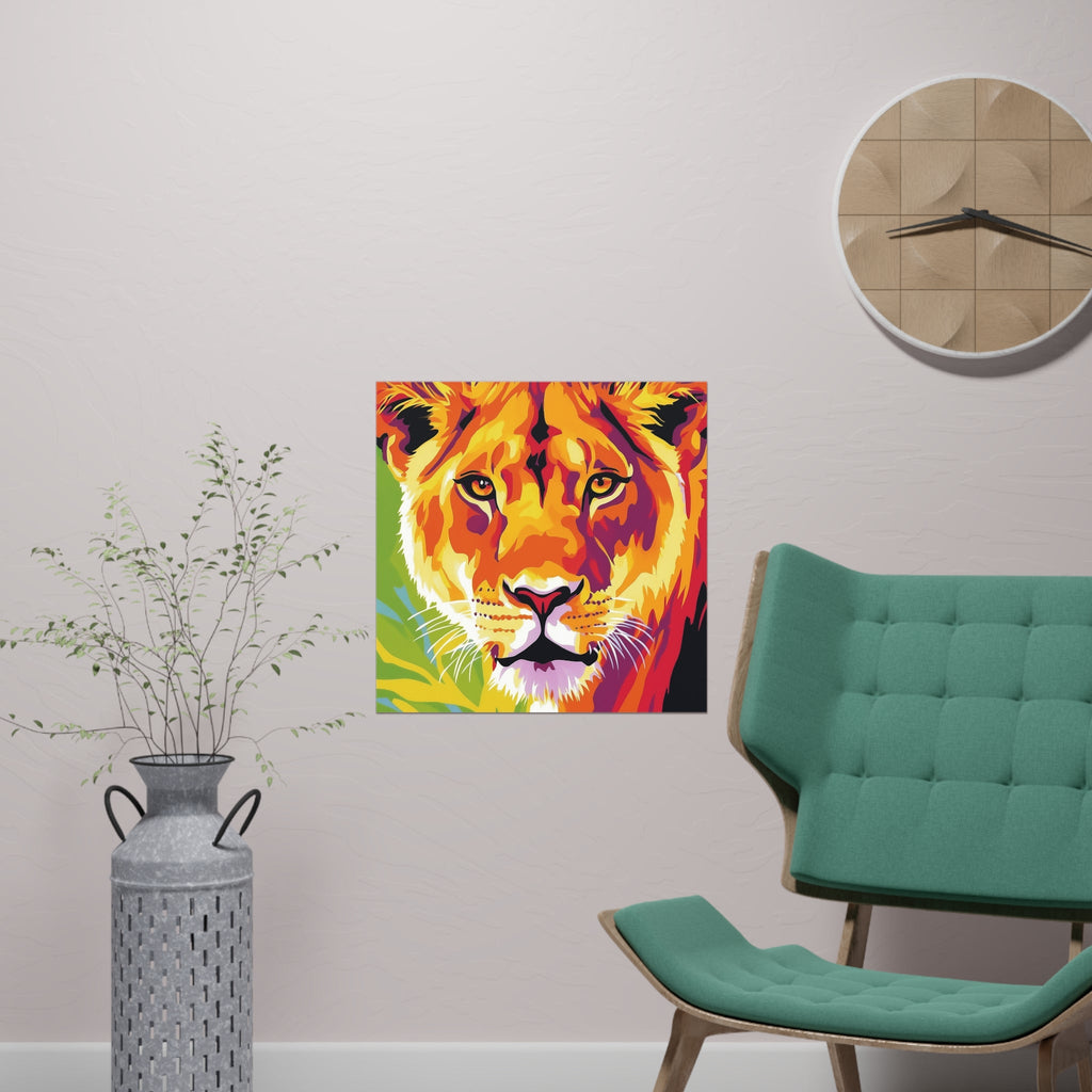 Majestic Lioness Portrait - Colorful Savanna Art Print Poster - Blululi