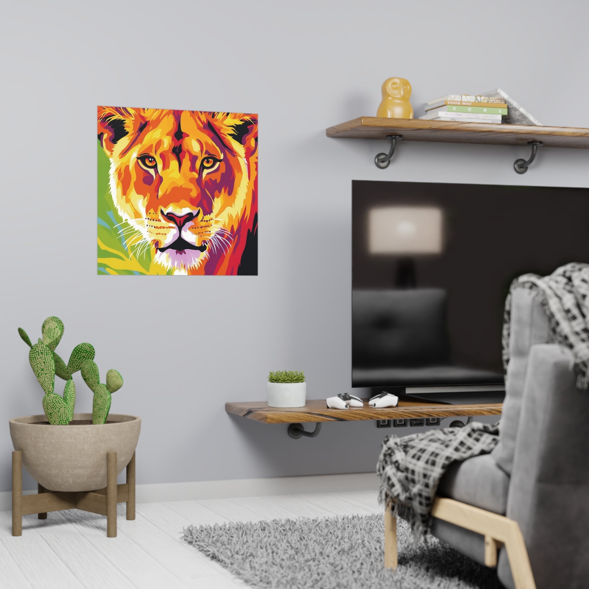 Majestic Lioness Portrait - Colorful Savanna Art Print Poster - Blululi