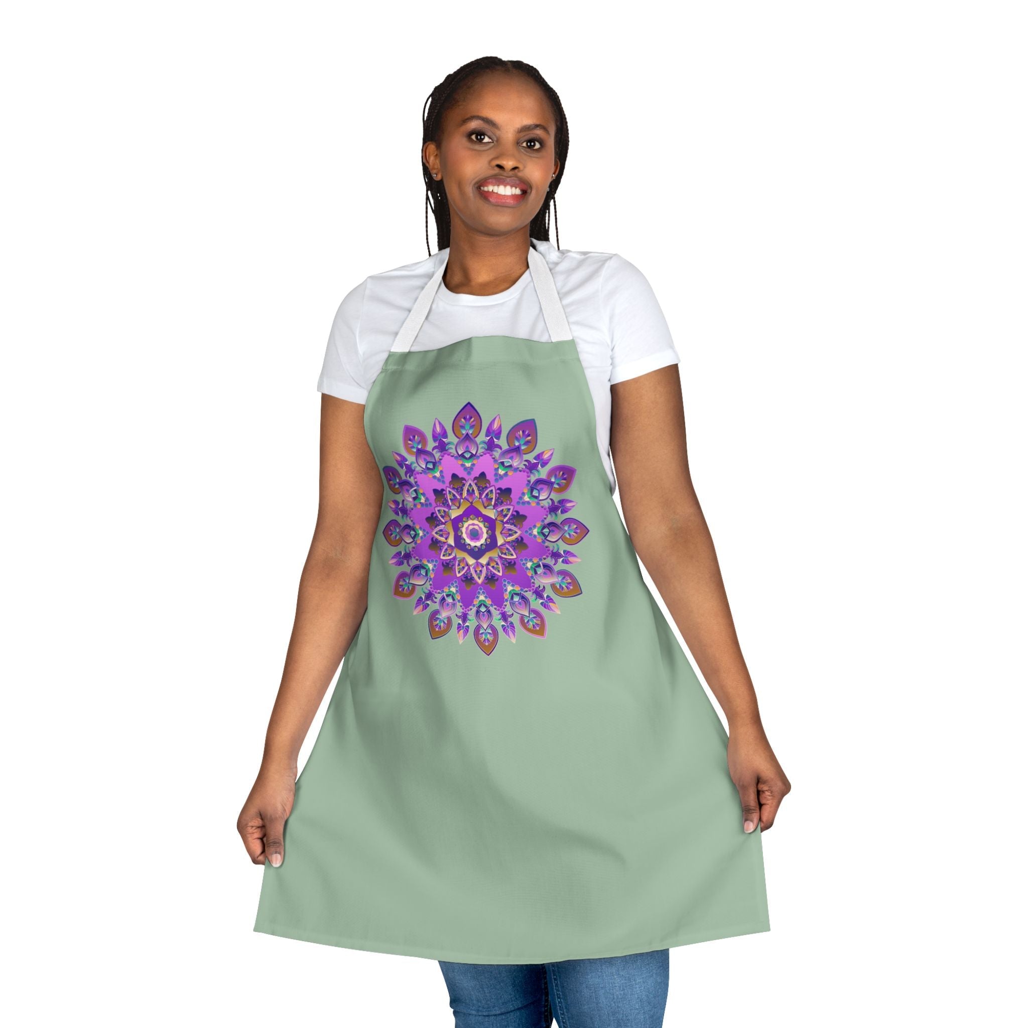 Mandala Apron - Sage Green - Hand Drawn Art All Over Prints - Blululi