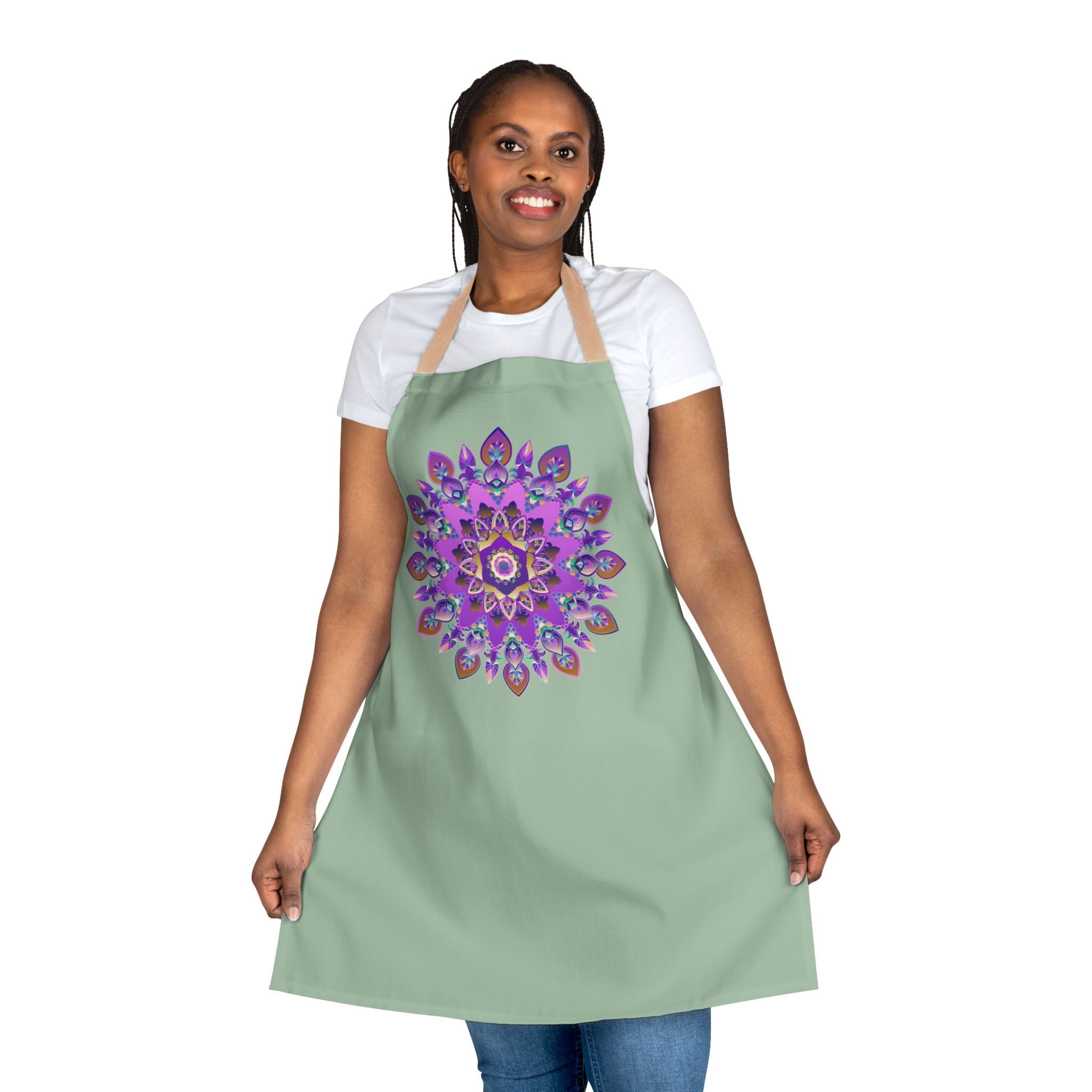 Mandala Apron - Sage Green - Hand Drawn Art All Over Prints - Blululi