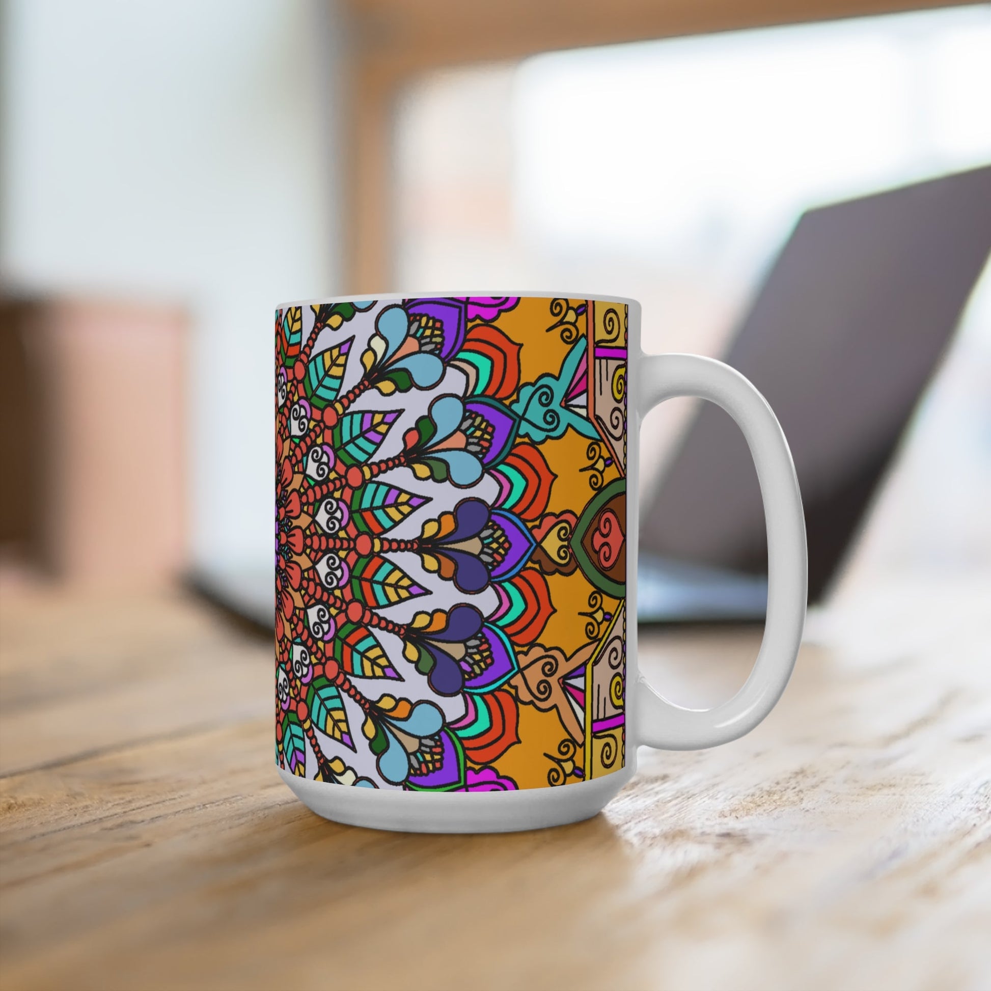 Mandala Art 15oz Ceramic Mug - Perfect for Coffee & Tea Lovers 2 - Blululi