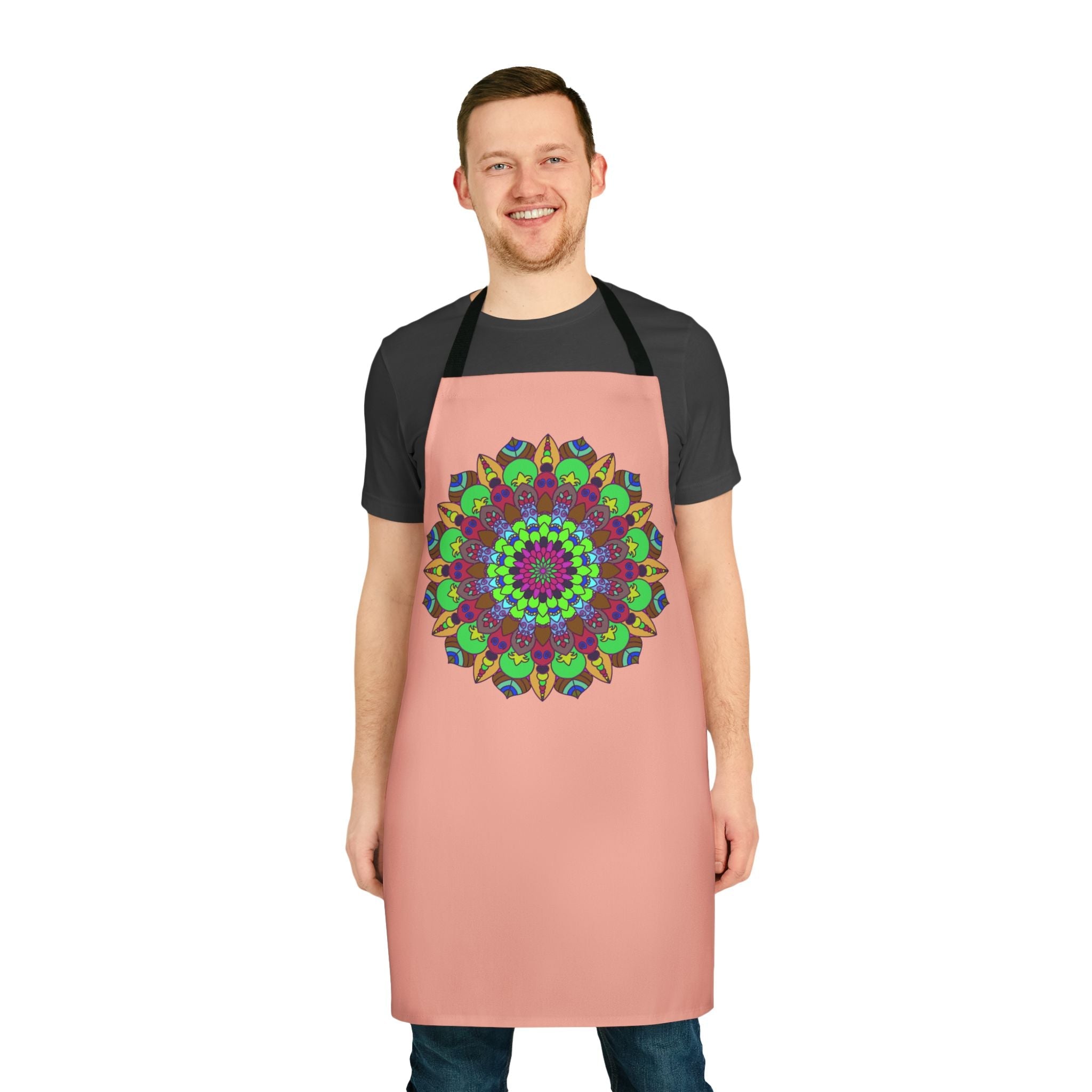 Mandala Art Apron - Apricot & Black All Over Prints - Blululi