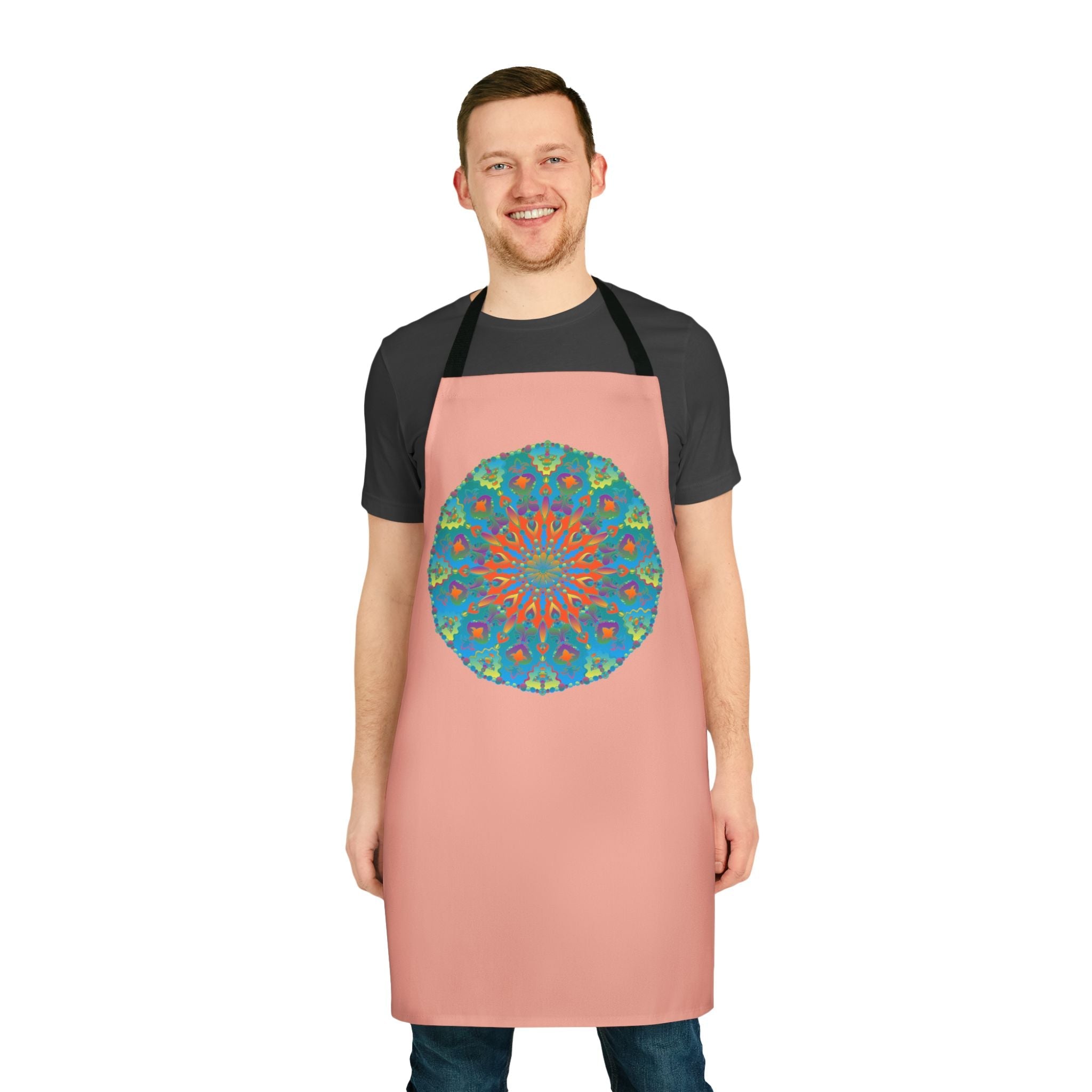 Mandala Art Apron - Apricot & Blue All Over Prints - Blululi