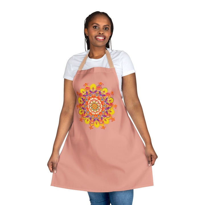 Mandala Art Apron - Apricot Floral Design All Over Prints - Blululi