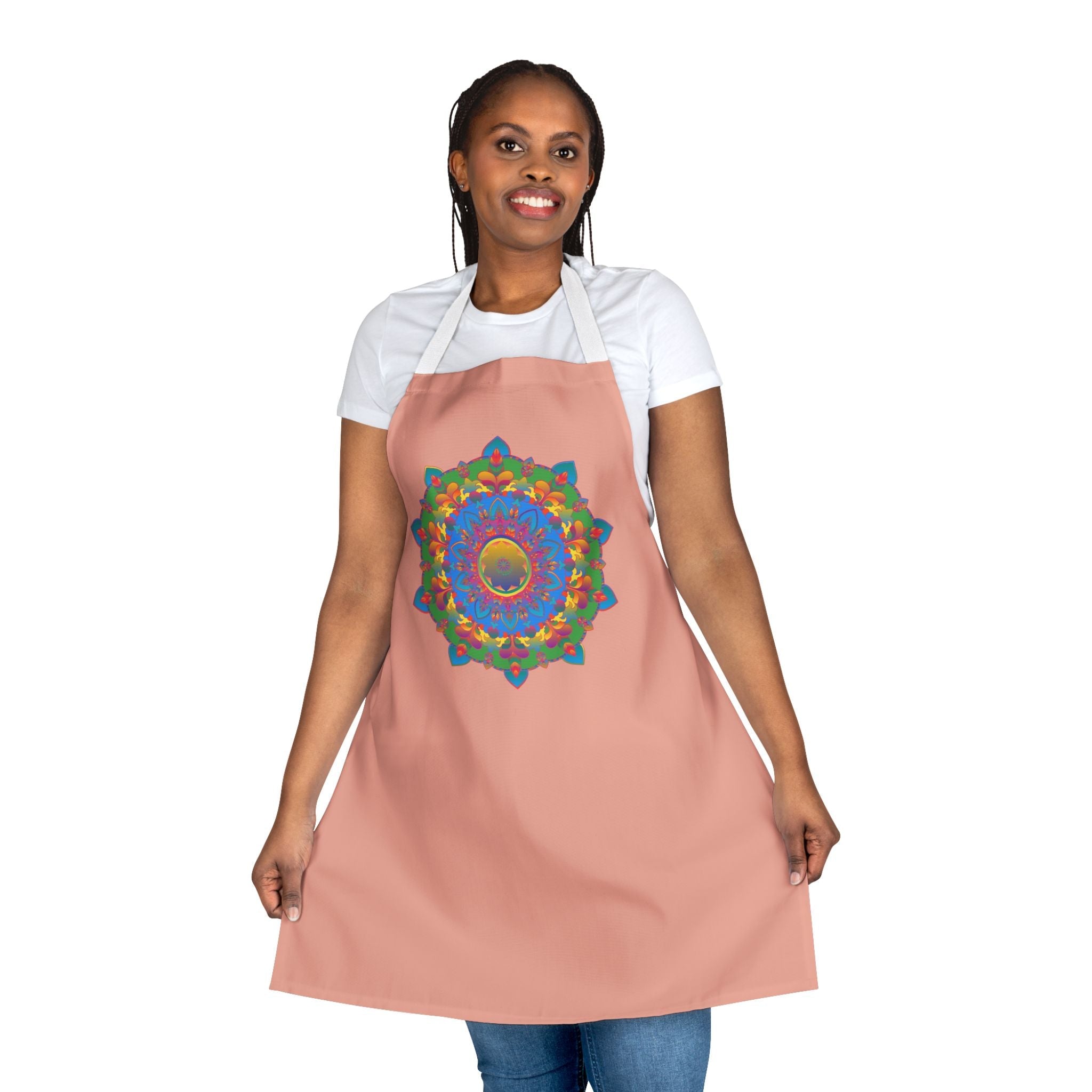 Mandala Art Apron - Apricot Floral Design All Over Prints - Blululi