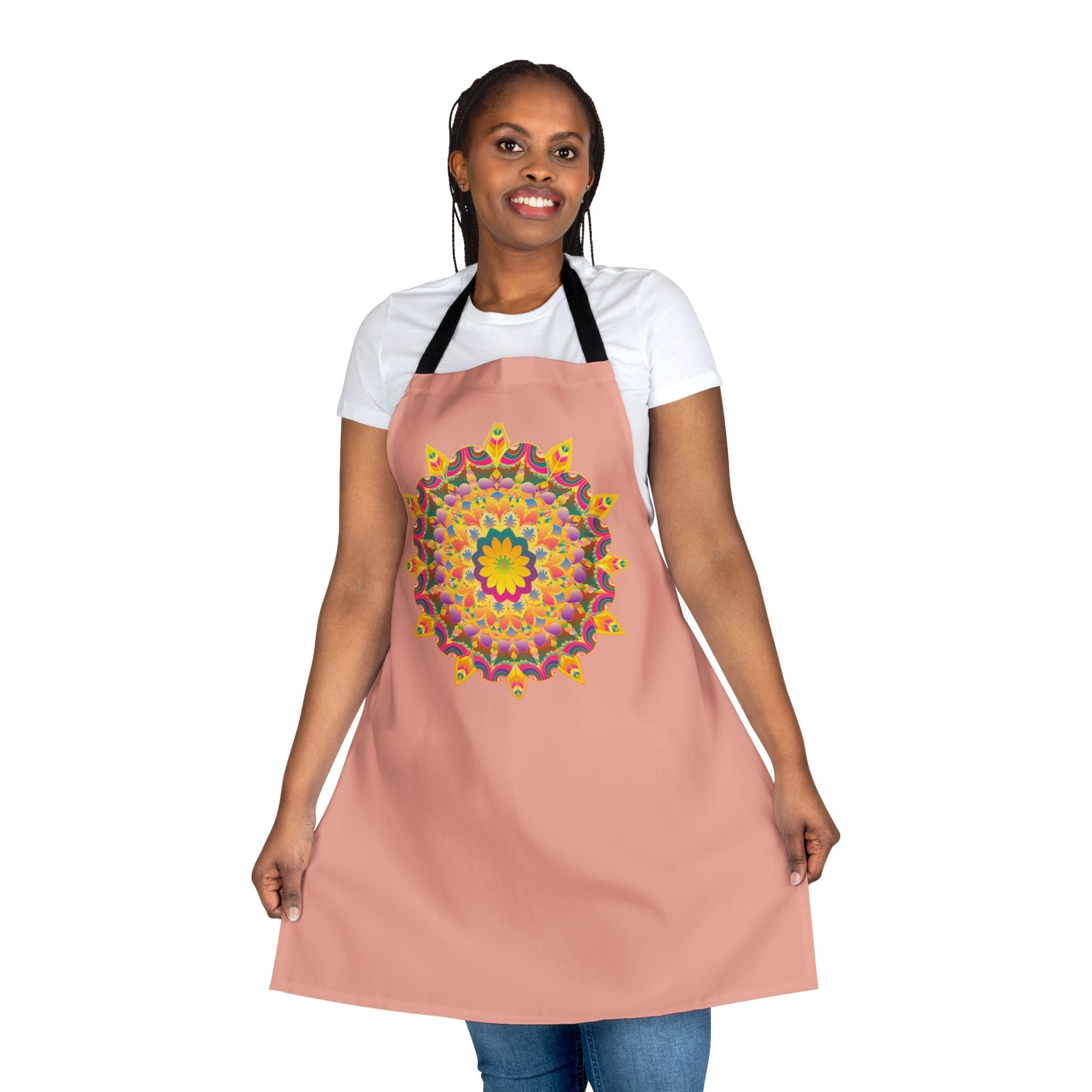 Mandala Art Apron - Apricot Floral Design All Over Prints - Blululi