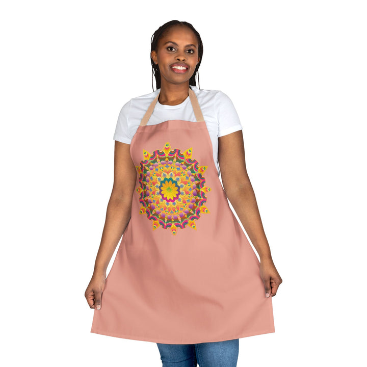 Mandala Art Apron - Apricot Floral Design All Over Prints - Blululi