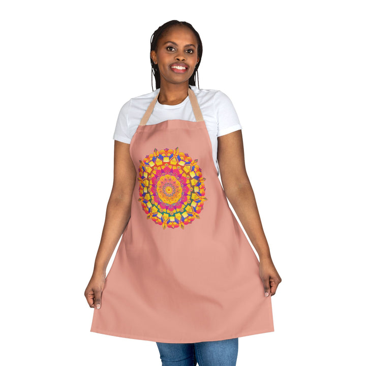 Mandala Art Apron - Apricot - Hand - Drawn Design All Over Prints - Blululi