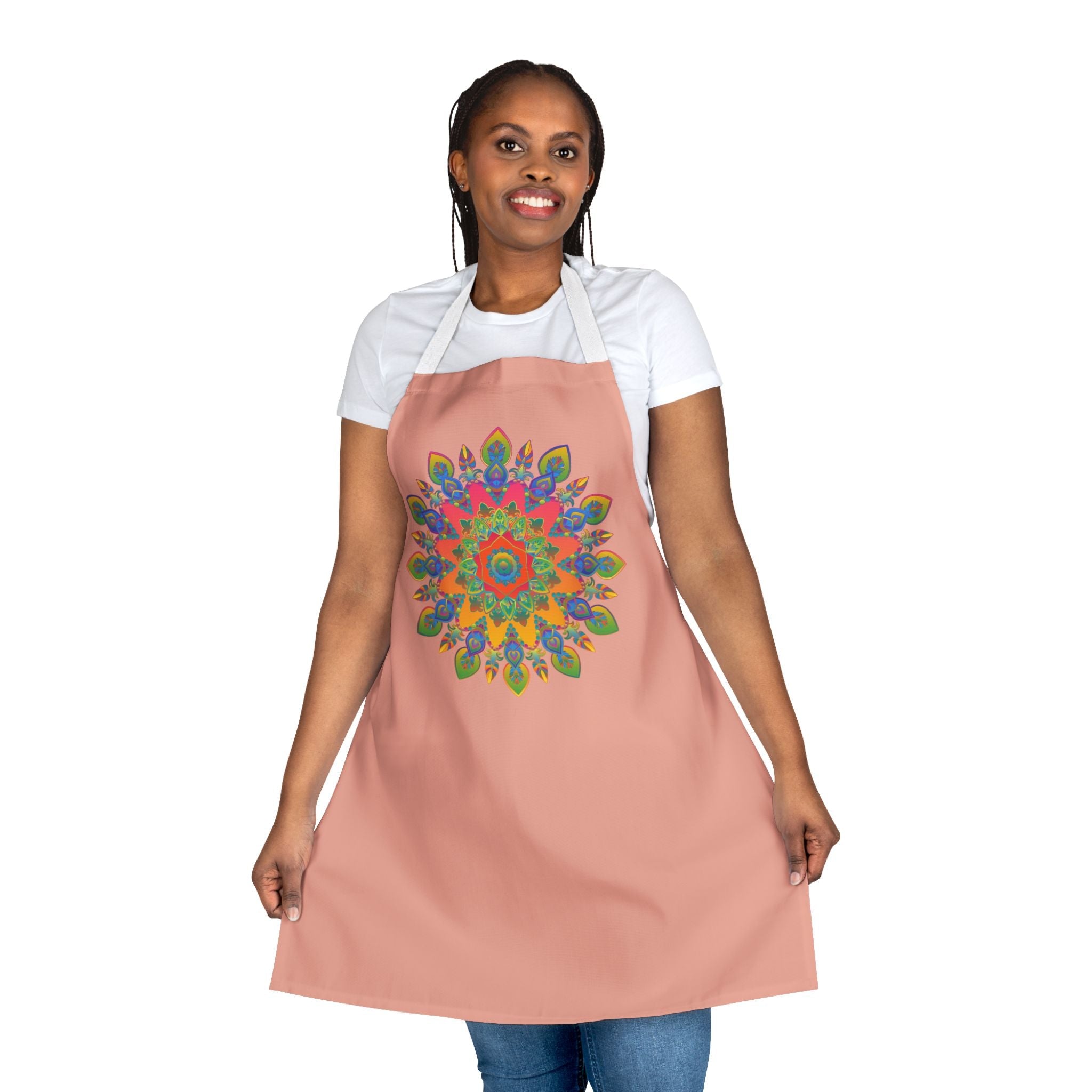 Mandala Art Apron - Apricot, Hand - Drawn Design All Over Prints - Blululi