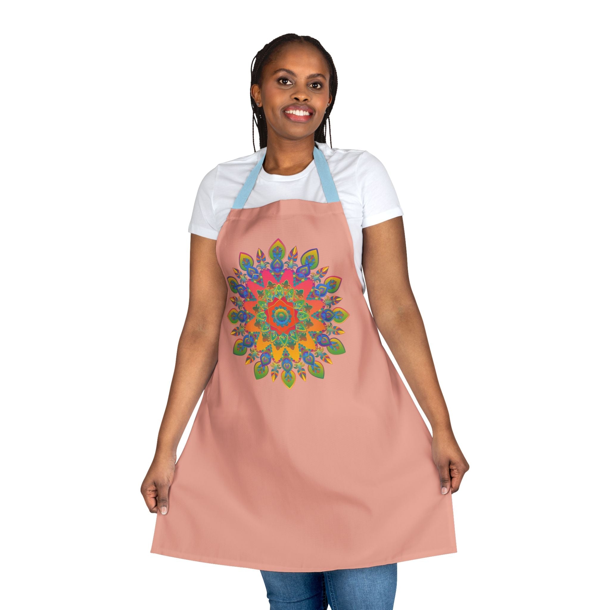 Mandala Art Apron - Apricot, Hand - Drawn Design All Over Prints - Blululi