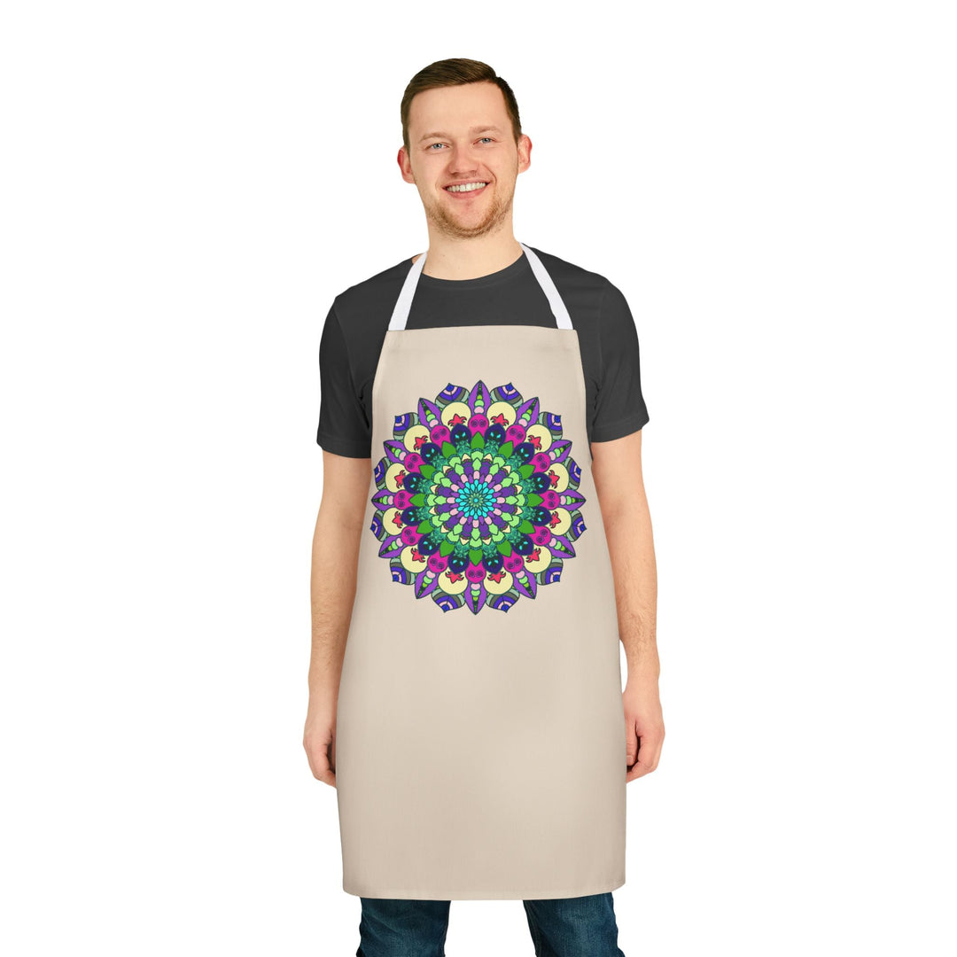 Mandala Art Apron - Beige Hand - Drawn All Over Prints - Blululi