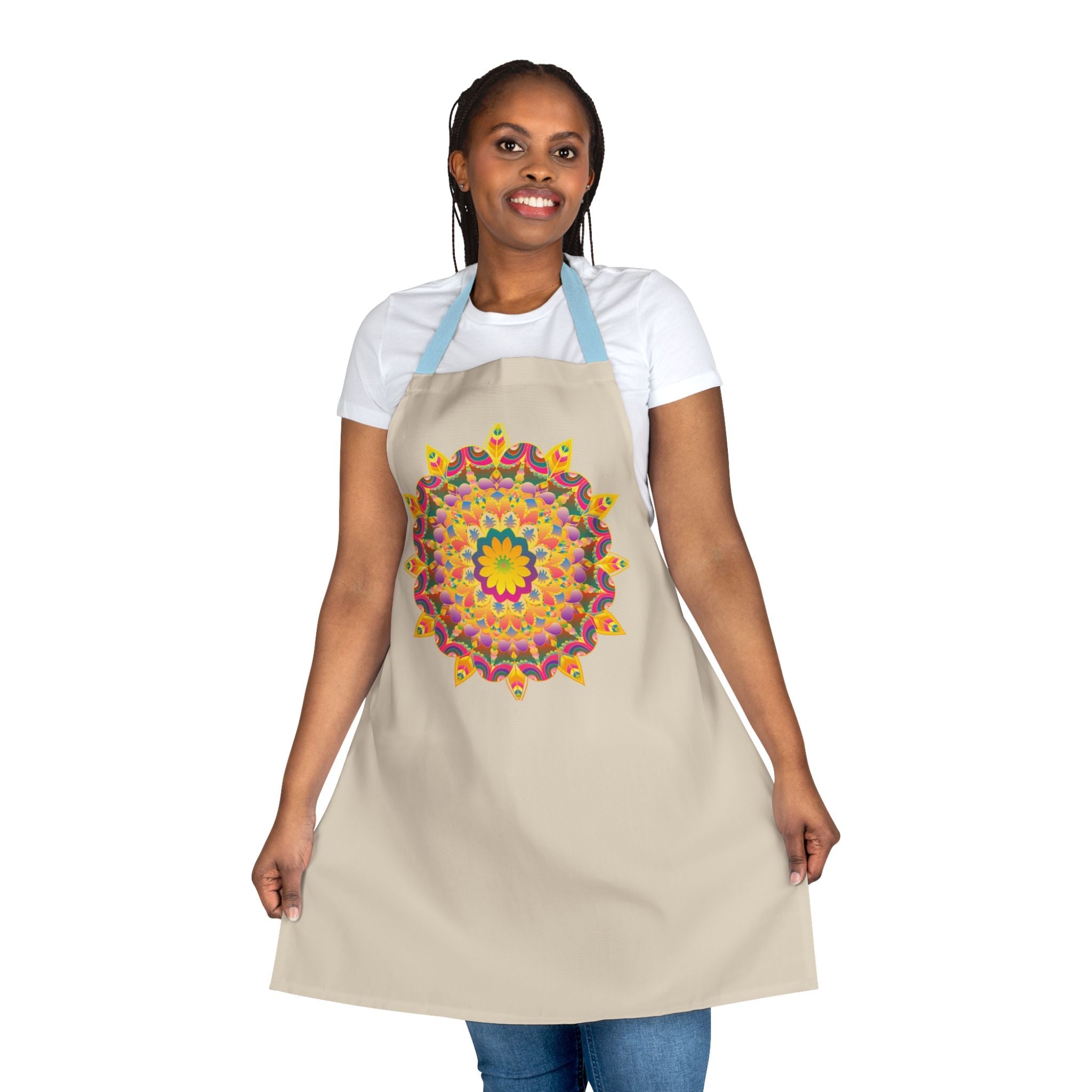 Mandala Art Apron - Beige - Hand Drawn All Over Prints - Blululi