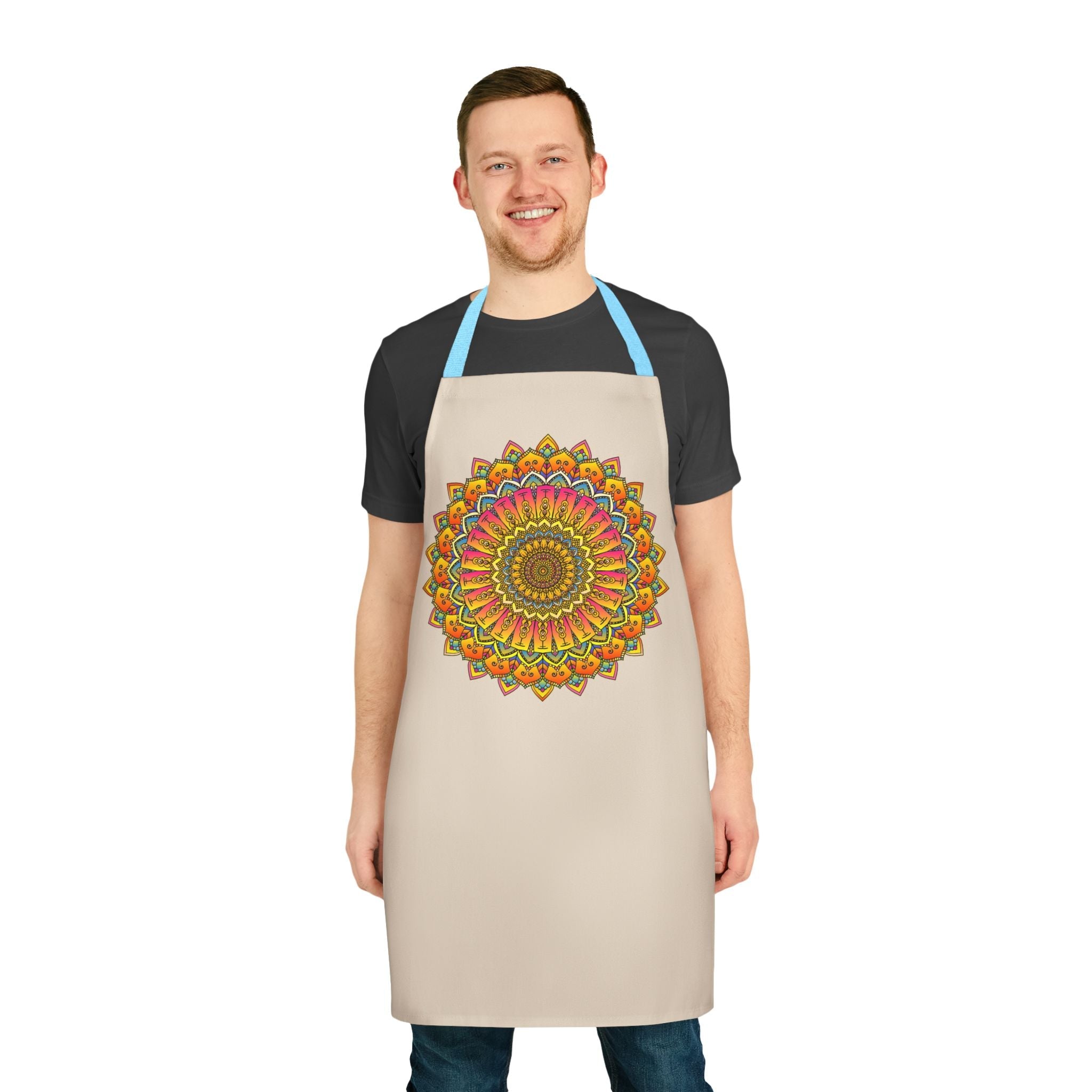 Mandala Art Apron - Beige - Hand Drawn All Over Prints - Blululi