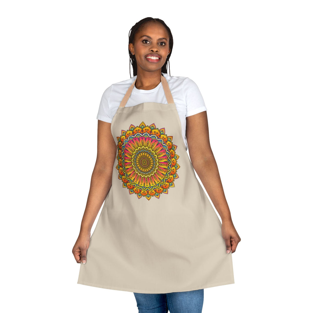 Mandala Art Apron - Beige - Hand Drawn All Over Prints - Blululi