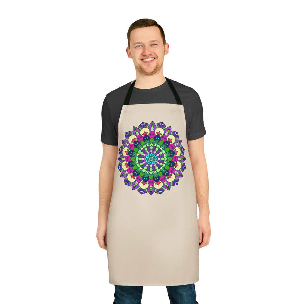 Mandala Art Apron - Beige Hand - Drawn All Over Prints - Blululi