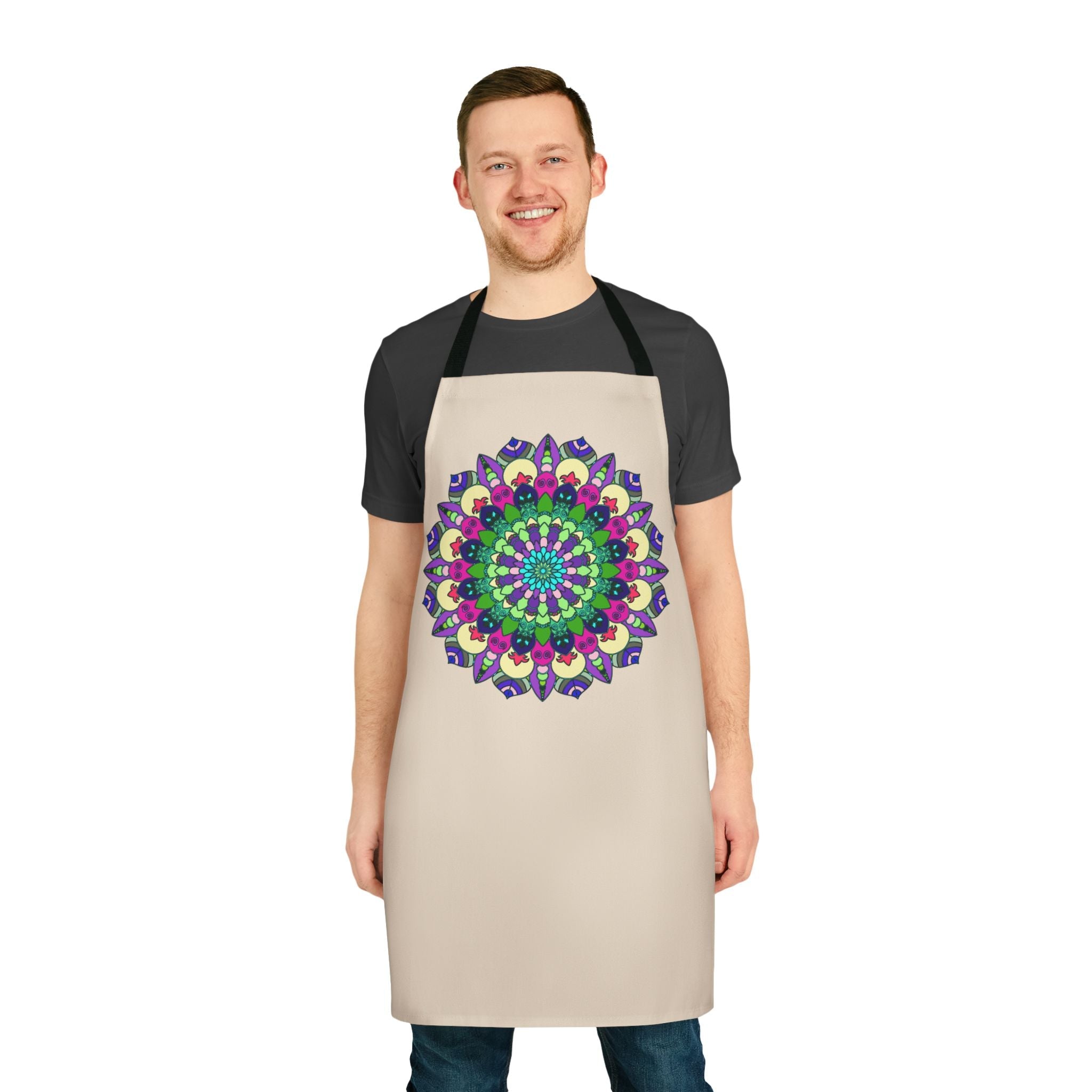 Mandala Art Apron - Beige Hand - Drawn All Over Prints - Blululi