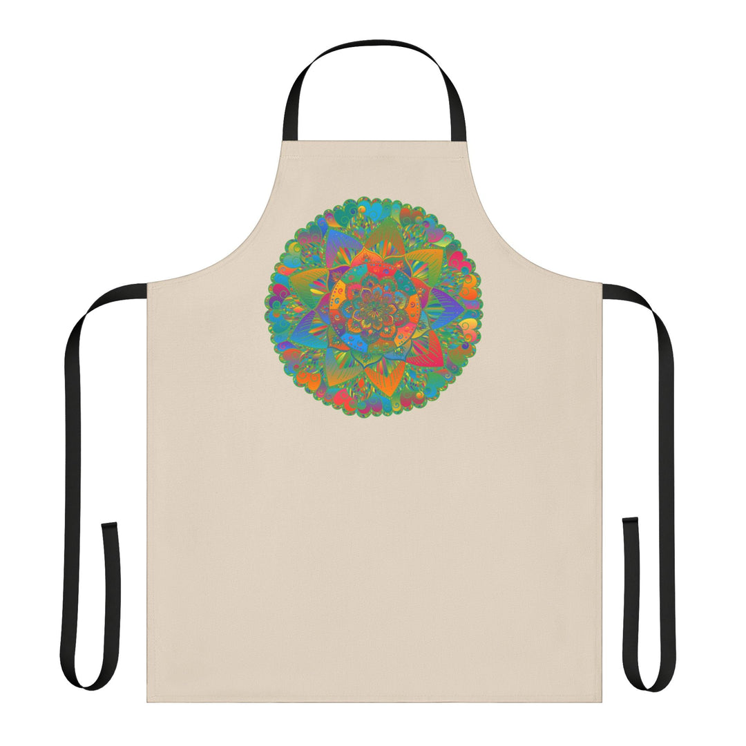 Mandala Art Apron - Beige Hand - Drawn Floral Design All Over Prints - Blululi