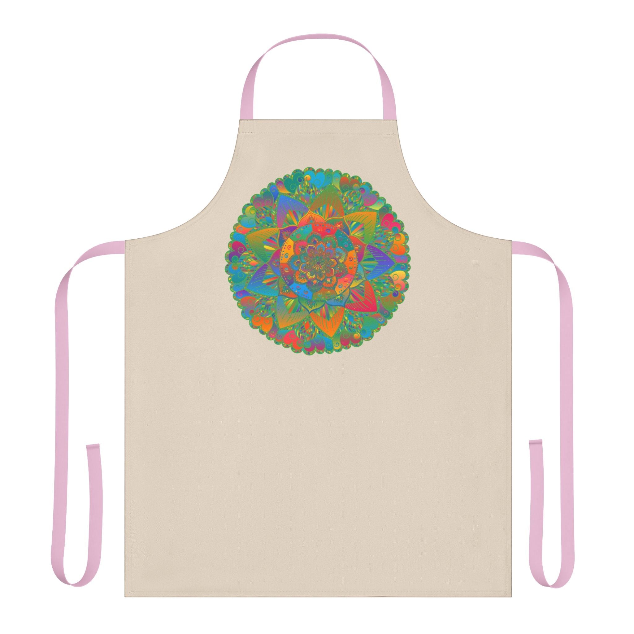 Mandala Art Apron - Beige Hand - Drawn Floral Design All Over Prints - Blululi