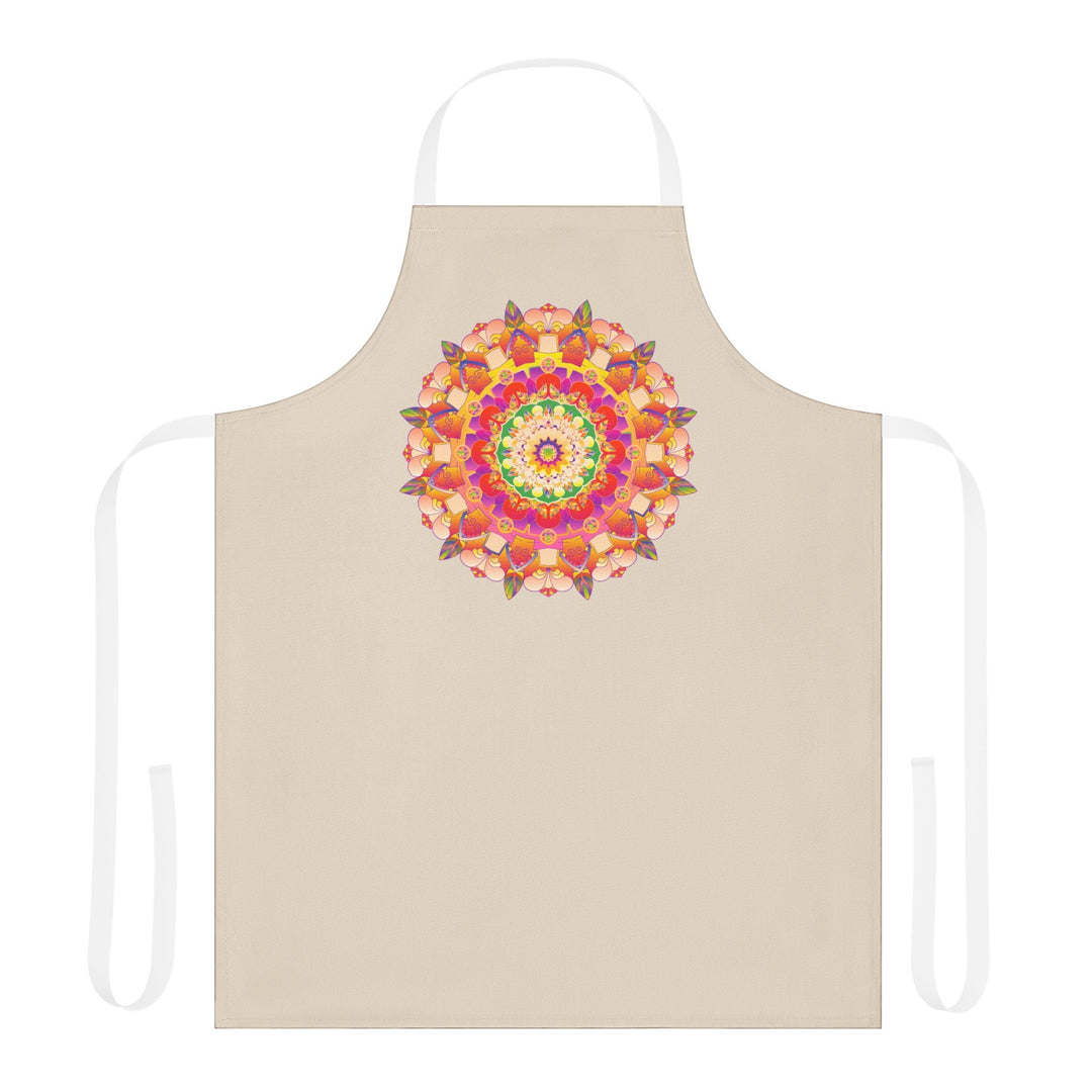 Mandala Art Apron - Beige with Colorful Design All Over Prints - Blululi