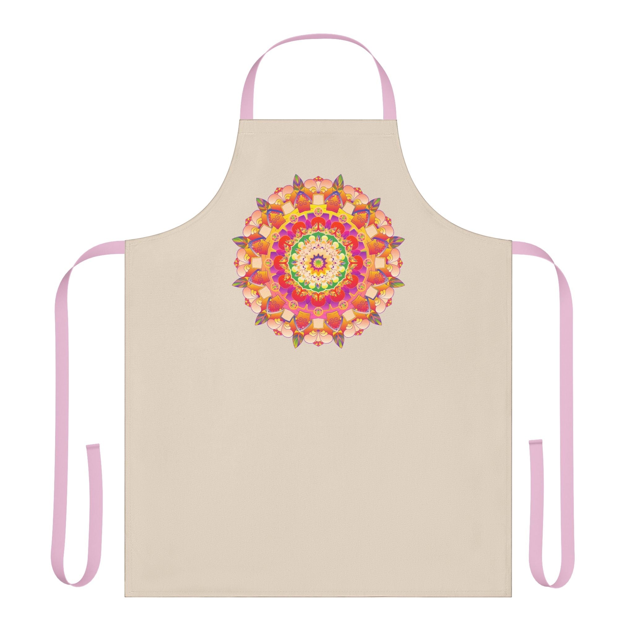 Mandala Art Apron - Beige with Colorful Design All Over Prints - Blululi