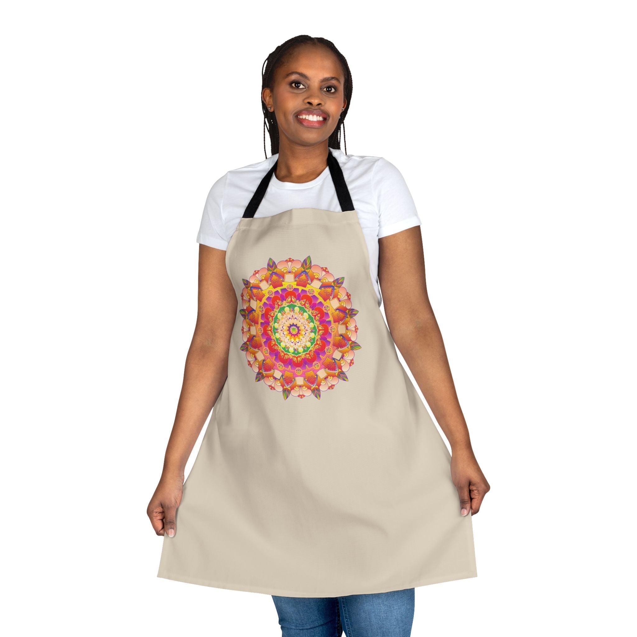 Mandala Art Apron - Beige with Colorful Design All Over Prints - Blululi