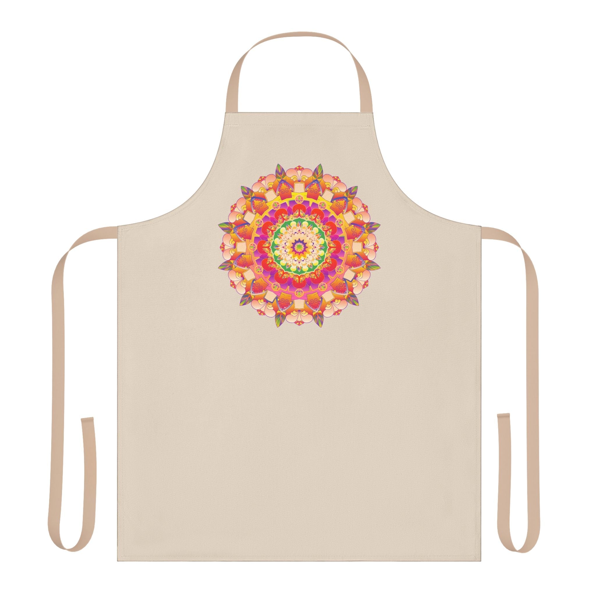 Mandala Art Apron - Beige with Colorful Design All Over Prints - Blululi