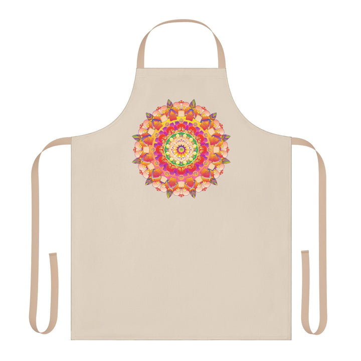 Mandala Art Apron - Beige with Colorful Design All Over Prints - Blululi