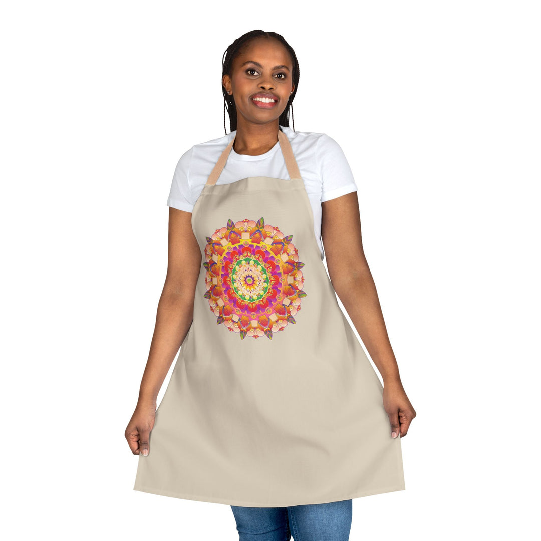 Mandala Art Apron - Beige with Colorful Design All Over Prints - Blululi