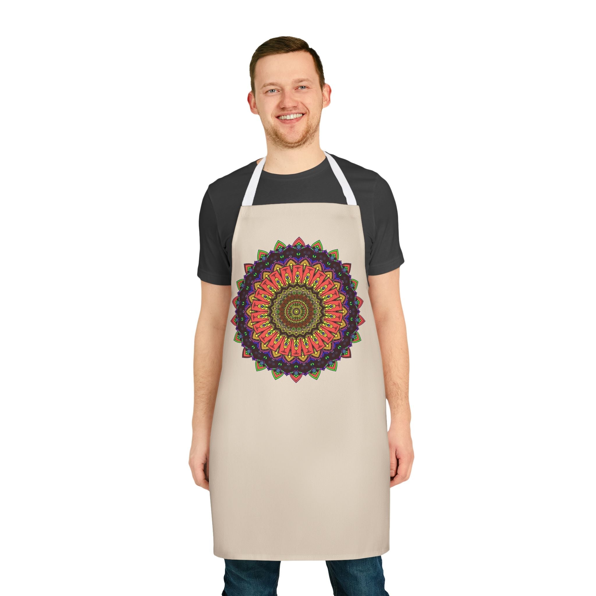 Mandala Art Apron - Hand Drawn Beige All Over Prints - Blululi