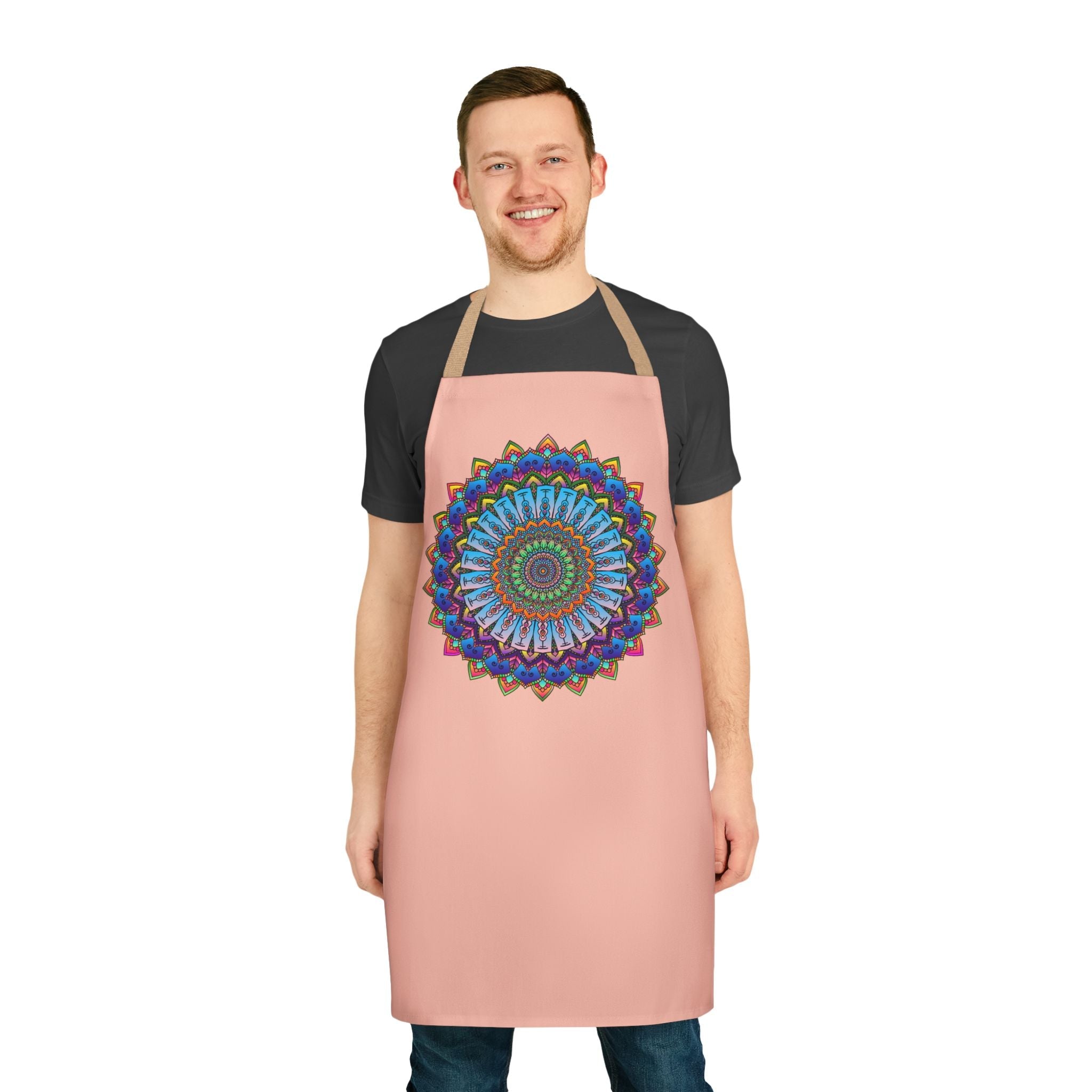 Mandala Art Apron - Peach | Colorful & Intricate All Over Prints - Blululi