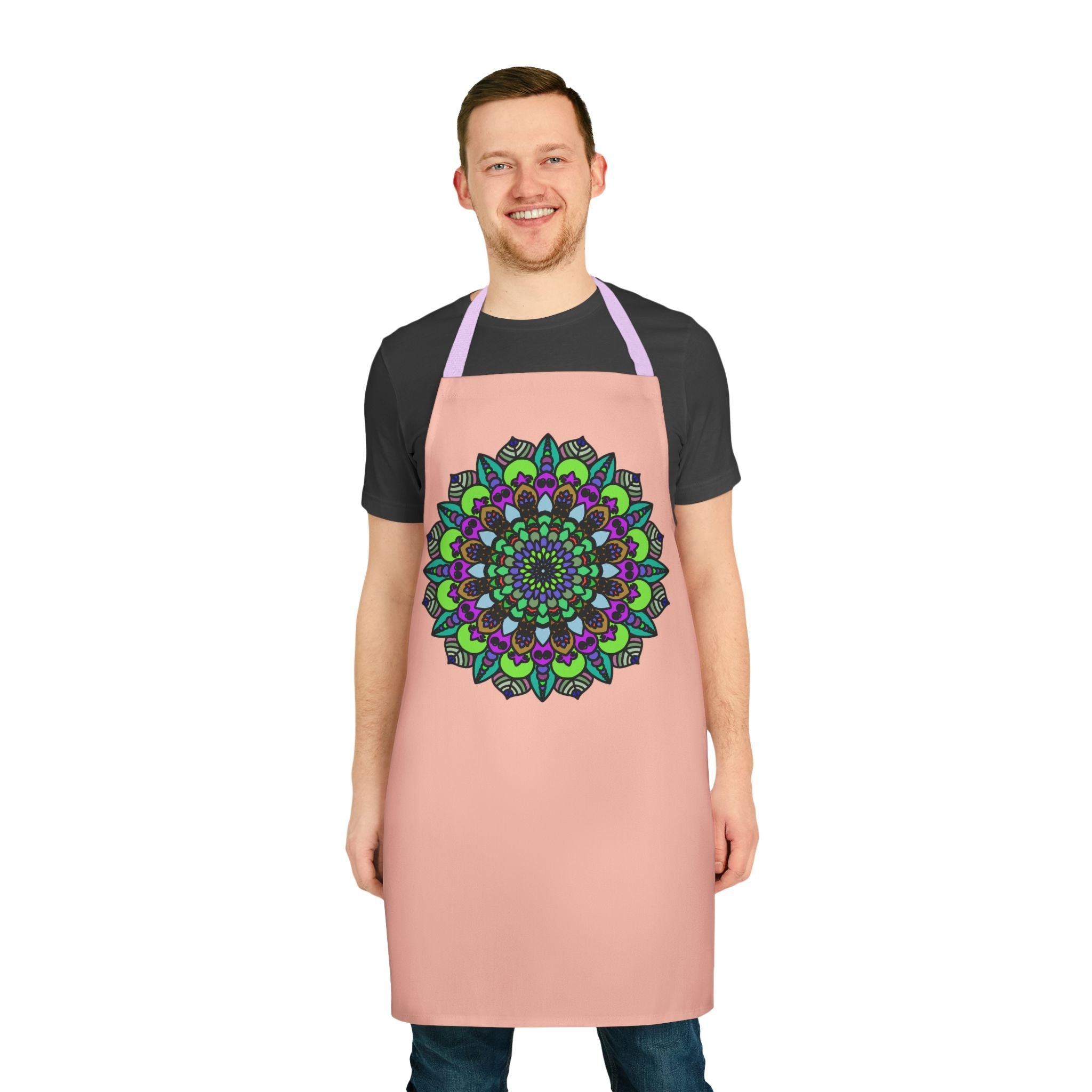 Mandala Art Apron - Peach - Hand Drawn Design All Over Prints - Blululi