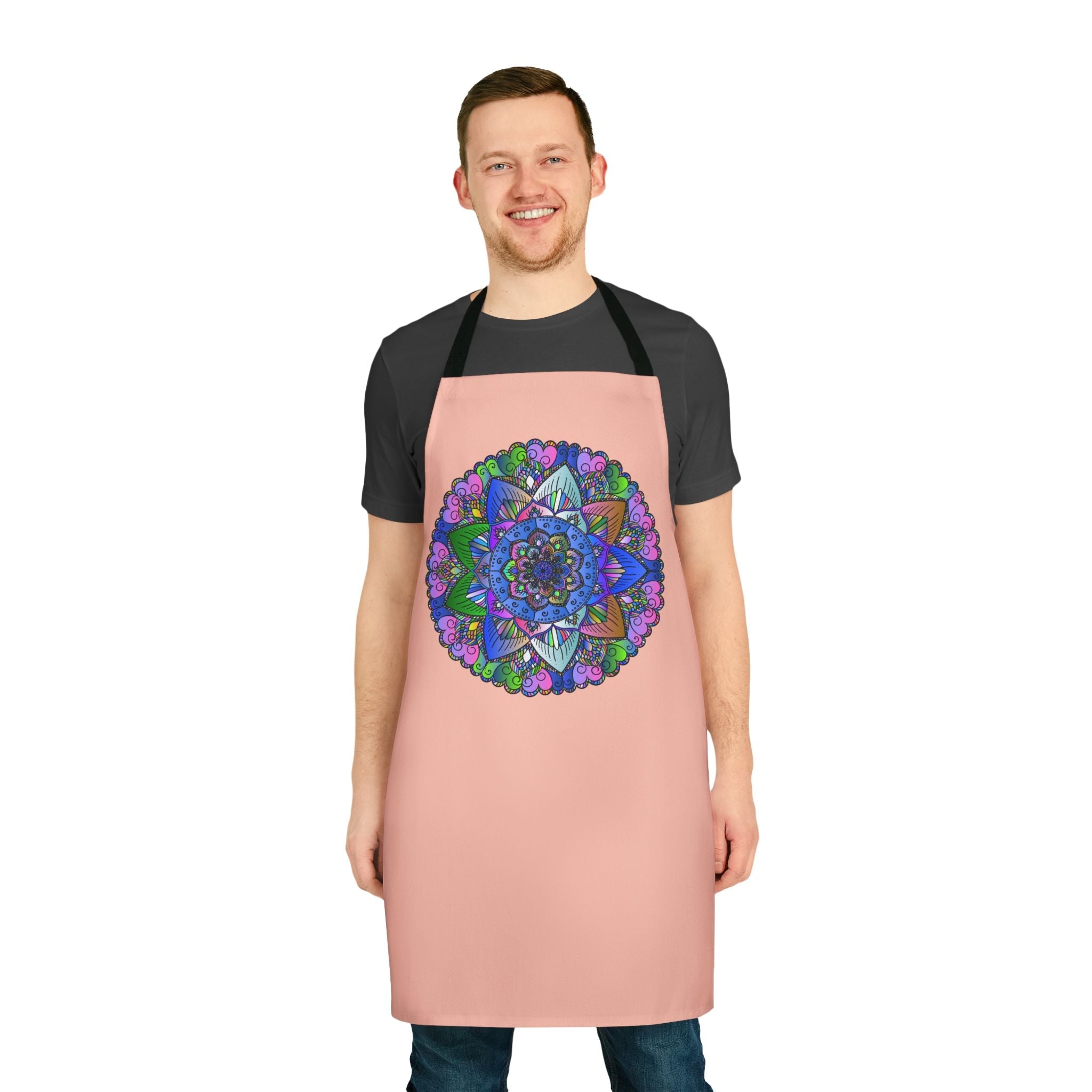 Mandala Art Apron - Peach, Hand - Drawn Design All Over Prints - Blululi