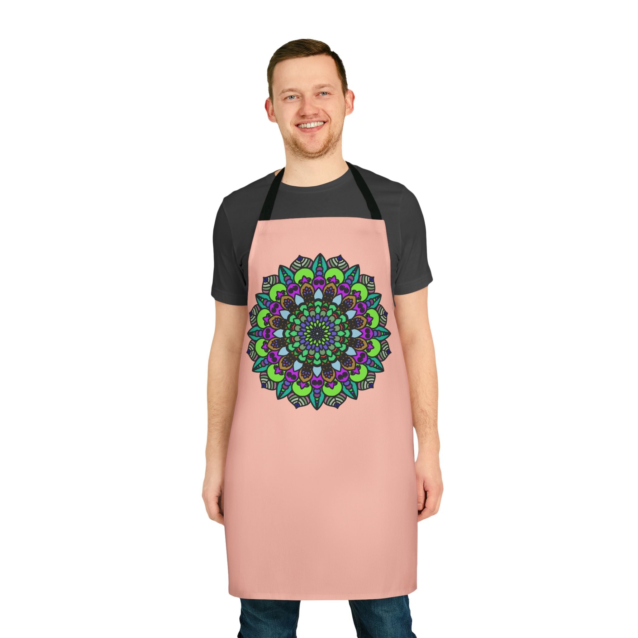 Mandala Art Apron - Peach - Hand Drawn Design All Over Prints - Blululi