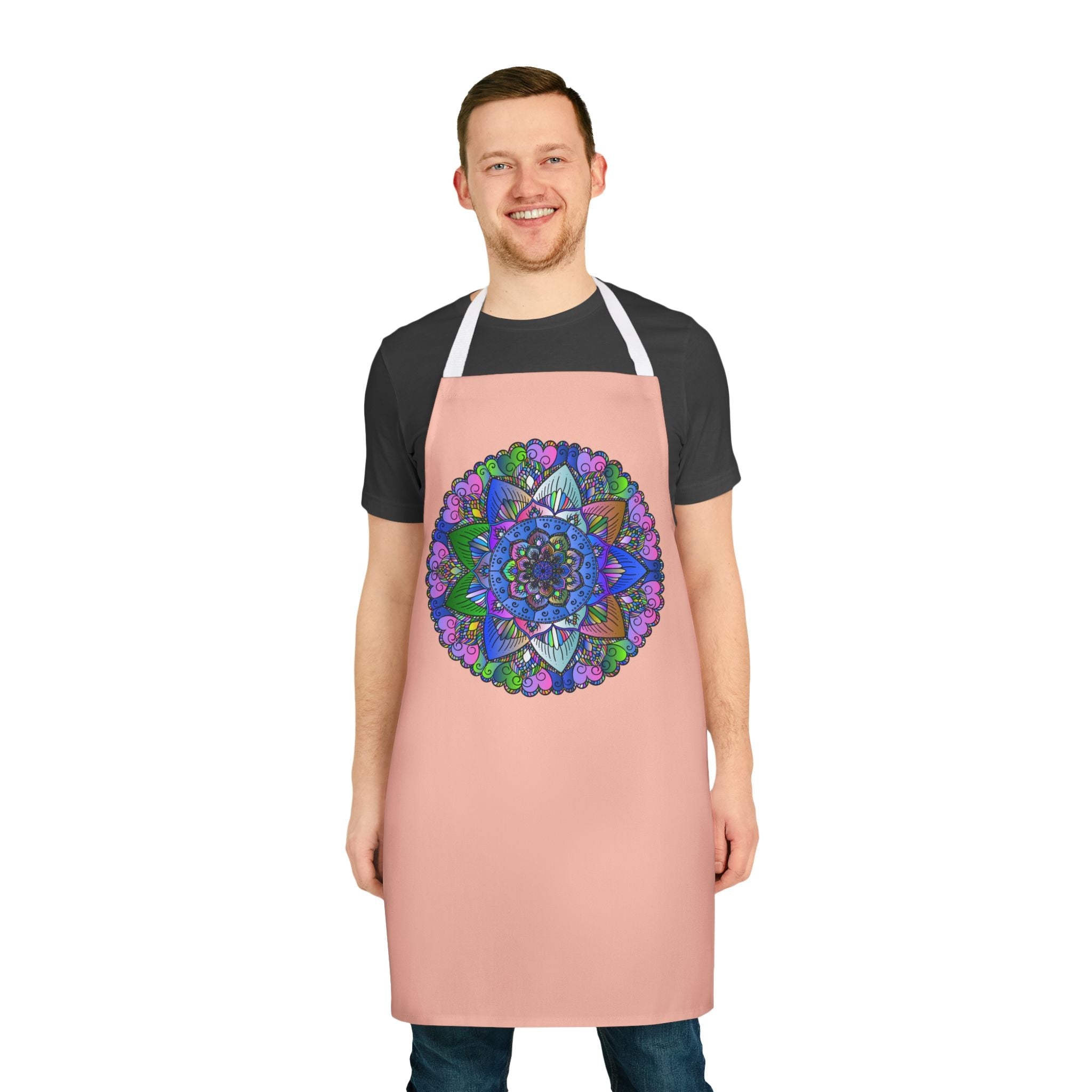 Mandala Art Apron - Peach, Hand - Drawn Design All Over Prints - Blululi