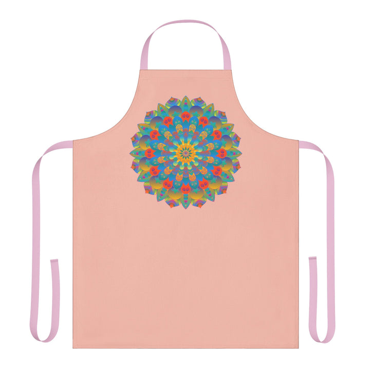 Mandala Art Apron - Peach, Yellow, Blue All Over Prints - Blululi