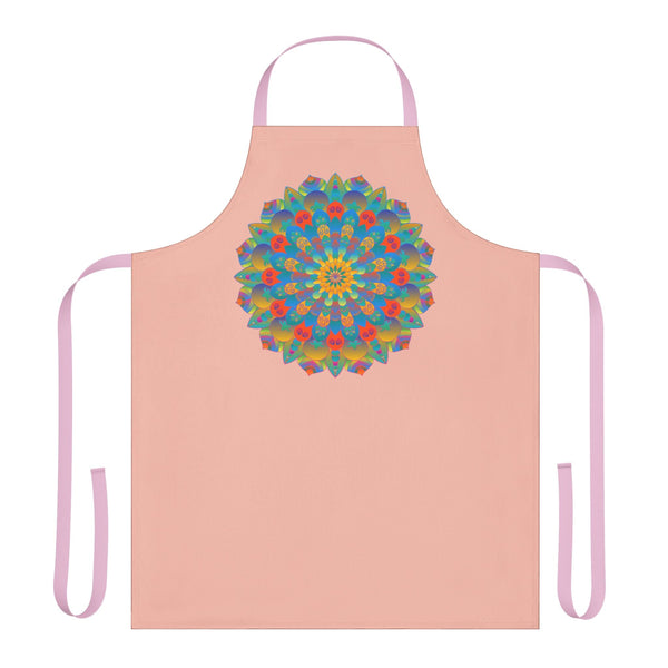 Mandala Art Apron - Peach, Yellow, Blue All Over Prints - Blululi