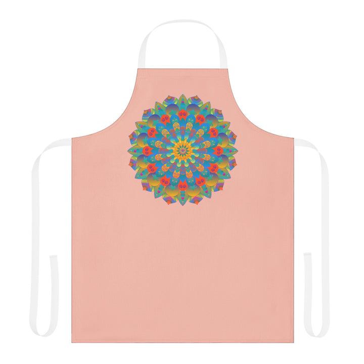 Mandala Art Apron - Peach, Yellow, Blue All Over Prints - Blululi